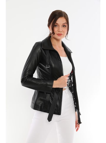 Basics & More Leren jas zwart