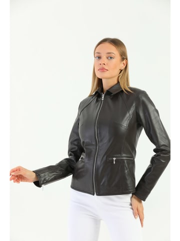 Basics & More Leren jas zwart