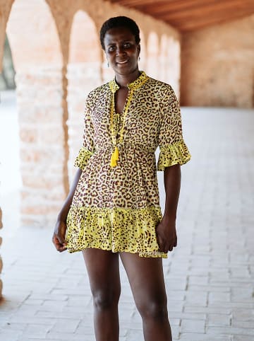 Isla Bonita by SIGRIS Kleid in Dunkelbraun/ Gelb