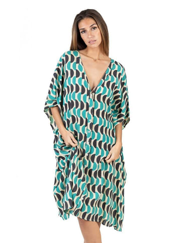 Isla Bonita by SIGRIS Poncho in Türkis/ Creme/ Anthrazit