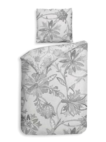 Heckett Lane Satin-Bettwäsche-Set "Neva" in Weiß/ Grau