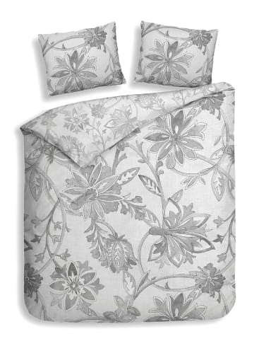 Heckett Lane Satin-Bettwäsche-Set "Neva" in Weiß/ Grau