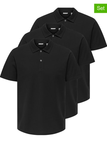 ONLY & SONS 3-delige set: poloshirts "Gordon" zwart