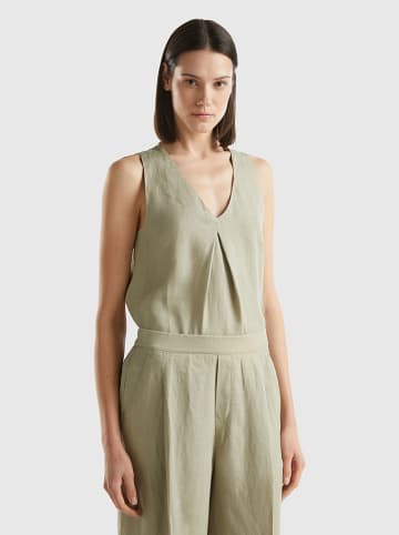 Benetton Leinen-Blusentop in Khaki