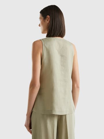 Benetton Leinen-Blusentop in Khaki