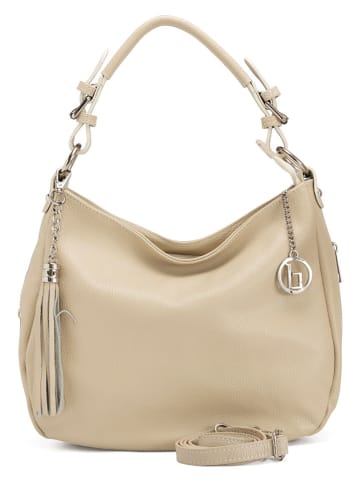 Lia Biassoni Leder-Schultertasche "Monate" in Beige - (B)36 x (H)26 x (T)10 cm