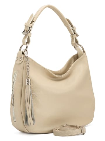 Lia Biassoni Leder-Schultertasche "Monate" in Beige - (B)36 x (H)26 x (T)10 cm
