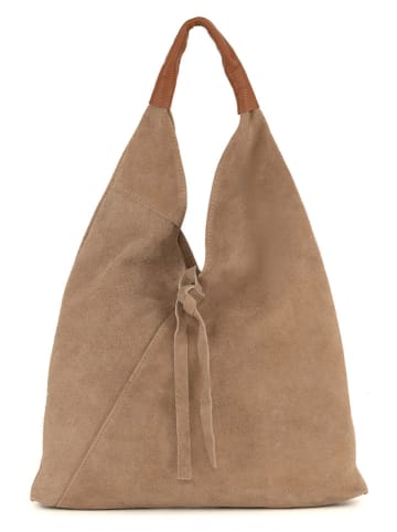 Mila Blu Leren schoudertas "Mirtillo" beige - (B)39 x (H)34 x (D)8 cm