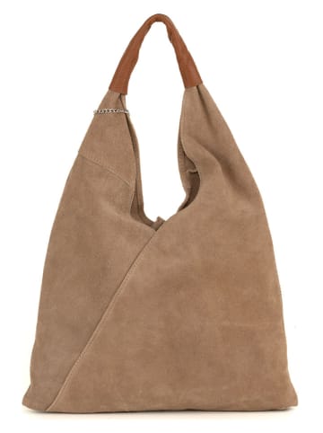 Mila Blu Leder-Schultertasche "Mirtillo" in Beige - (B)39 x (H)34 x (T)8 cm