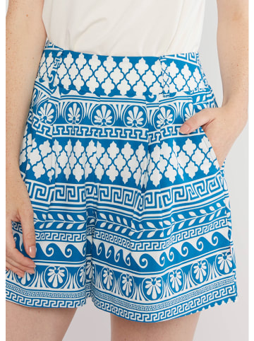 Blutsgeschwister Shorts "Summercamp Scoutmyth of mykonos" in Blau/ Weiß