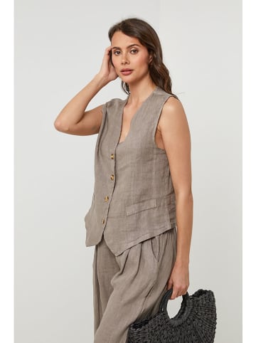 Lin Passion Leinen-Weste in Taupe