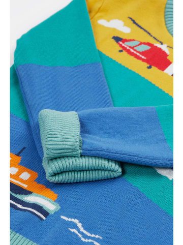Frugi Sweter "Elwood" w kolorze turkusowo-niebiesko-żółtym