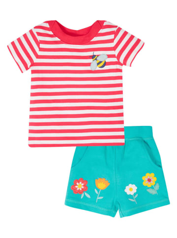Frugi 2-delige outfit "Easy On" turquoise/rood