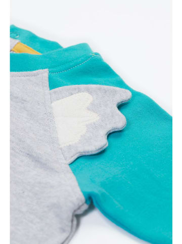 Frugi Koszulka "Happy Raglan" w kolorze turkusowo-szarym