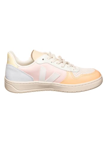 Veja Skórzane sneakersy "V 12" w kolorze biało-żółto-błękitnym