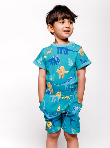 Småfolk Shorts "Dinosaurier" in Türkis/ Bunt
