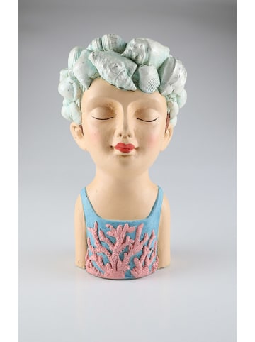 AM Design Deco figuur 'Vrouwenhoofd met Schelpen" beige/lichtblauw - (B)24 x (H)38 cm