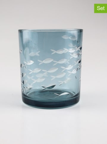 AM Design 2er-Set: Windlichter "Fisch" in Blau - (H)10 x Ø 9 cm