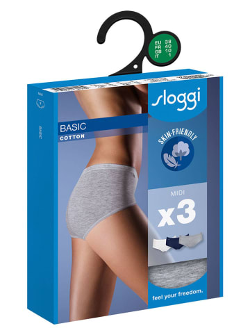 Sloggi Pełne figi (3 pary) w kolorze szaro-biało-granatowym