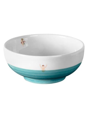 Folkifreckles Kom "Splash" wit/turquoise - Ø 15 cm
