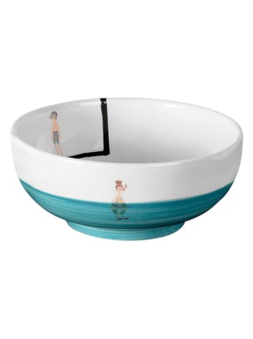 Folkifreckles Kom "Splash" wit/turquoise - Ø 15 cm