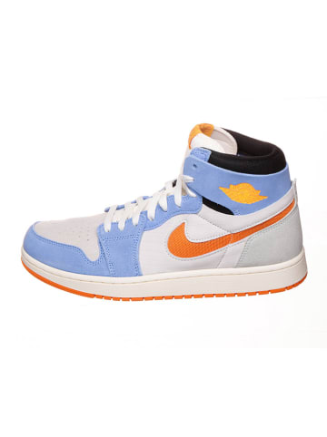 Nike Leder-Sneakers "Jordan 1 High Zoom Air" in Weiß/ Hellblau/ Orange