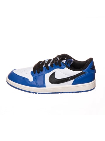Nike Leder-Sneakers "Air Jordan 1 Low" in Weiß/ Blau/ Schwarz
