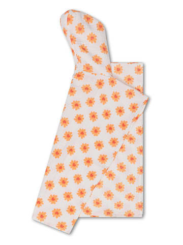 Swim Essentials Ponczo "Floral Love" w kolorze biało-pomarańczowym - 55 x 50 cm