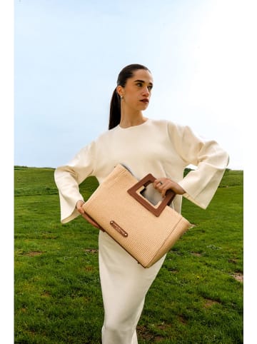 maison héritage PARIS Leder-Henkeltasche "Jane Paille" in Beige - (B)35 x (H)25 x (T)15 cm
