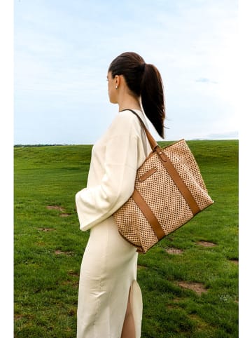 maison héritage PARIS Leder-Schultertasche "Elix Paille" in Beige - (B)36 x (H)30 x (T)11 cm