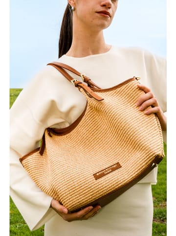 maison héritage PARIS Skórzany shopper bag "Ceto" w kolorze beżowo-jasnobrązowym - 48 x 30 x 10 cm