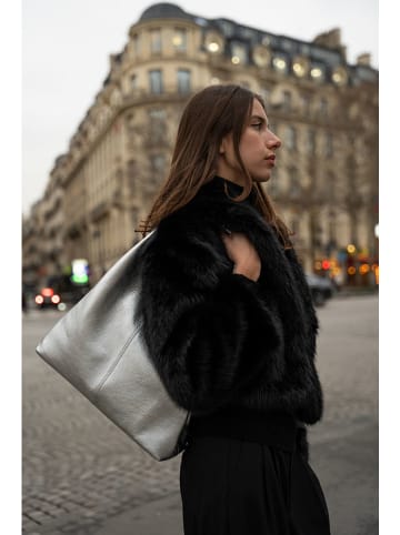 maison héritage PARIS Leder-Schultertasche "Tikki" in Silber - (B)40 x (H)28 x (T)14 cm