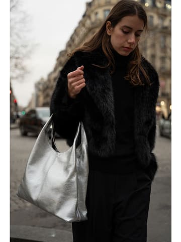 maison héritage PARIS Leder-Schultertasche "Tikki" in Silber - (B)40 x (H)28 x (T)14 cm