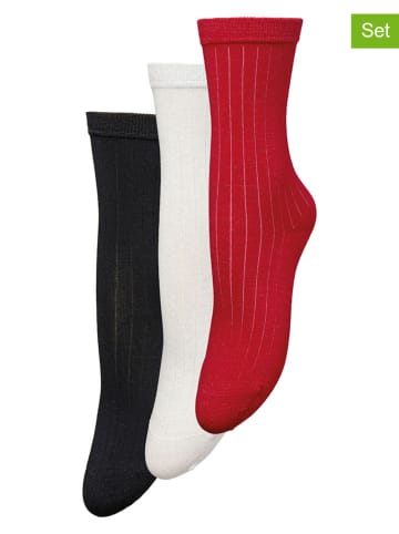 Becksöndergaard 3er-Set: Socken "Rib Glitter" in Schwarz/ Rot/ Weiß