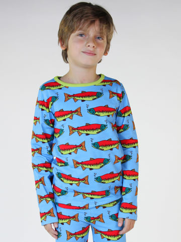 Småfolk Longsleeve "Lachs" in Blau/ Rot