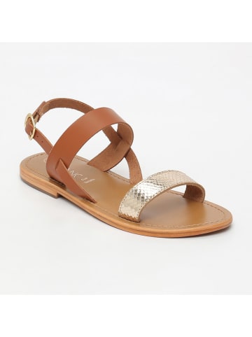 CALANK Leren sandalen lichtbruin/goudkleurig
