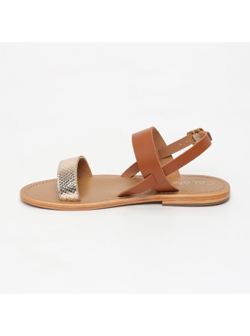 CALANK Leren sandalen lichtbruin/goudkleurig