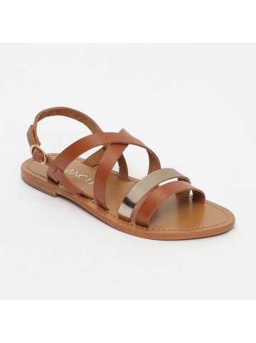 CALANK Leren sandalen lichtbruin/goudkleurig