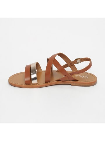 CALANK Leder-Sandalen in Hellbraun/ Gold