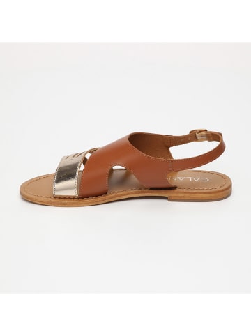 CALANK Leder-Sandalen in Hellbraun/ Gold