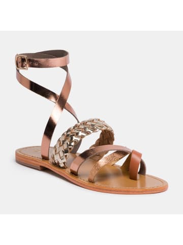 CALANK Leren teensandalen goudkleurig/lichtbruin