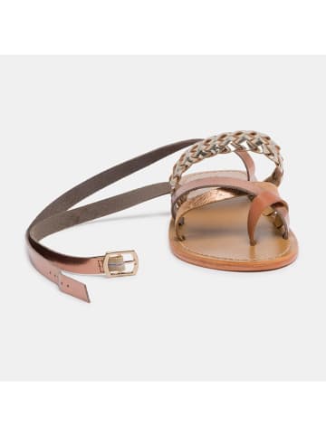 CALANK Leder-Zehensandalen in Gold/ Hellbraun