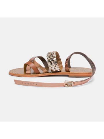 CALANK Leren teensandalen goudkleurig/lichtbruin