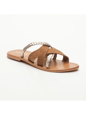 CALANK Leder-Pantoletten in Gold/ Hellbraun