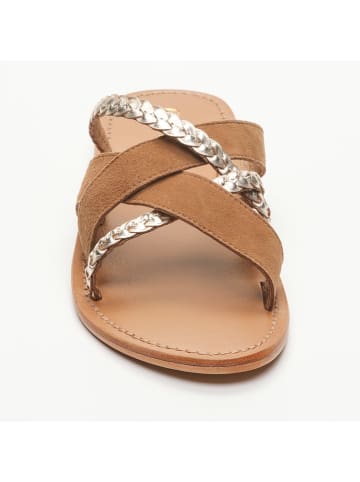 CALANK Leder-Pantoletten in Gold/ Hellbraun