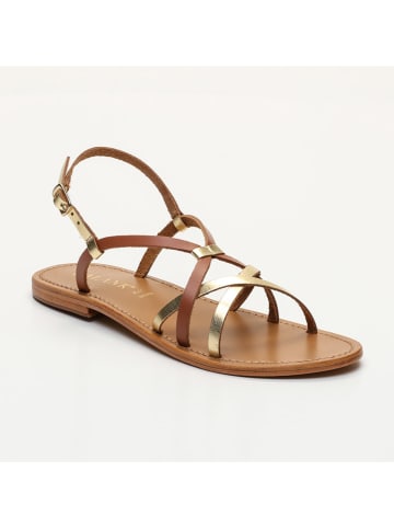 CALANK Leren sandalen lichtbruin/goudkleurig
