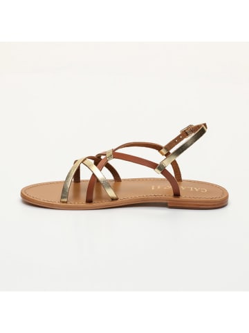 CALANK Leder-Sandalen in Hellbraun/ Gold