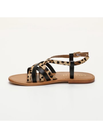 CALANK Leder-Sandalen in Schwarz/ Beige/ Braun
