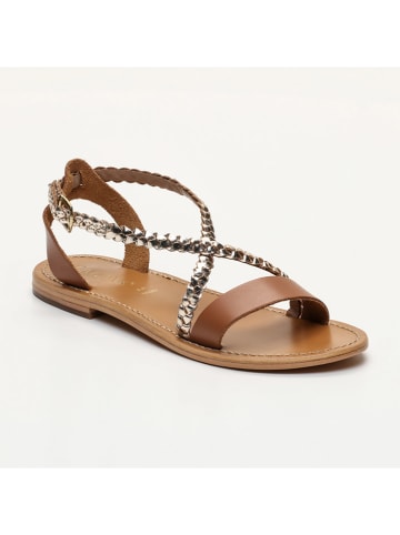 CALANK Leder-Sandalen in Gold/ Hellbraun