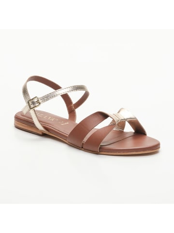 CALANK Leder-Sandalen in Gold/ Hellbraun